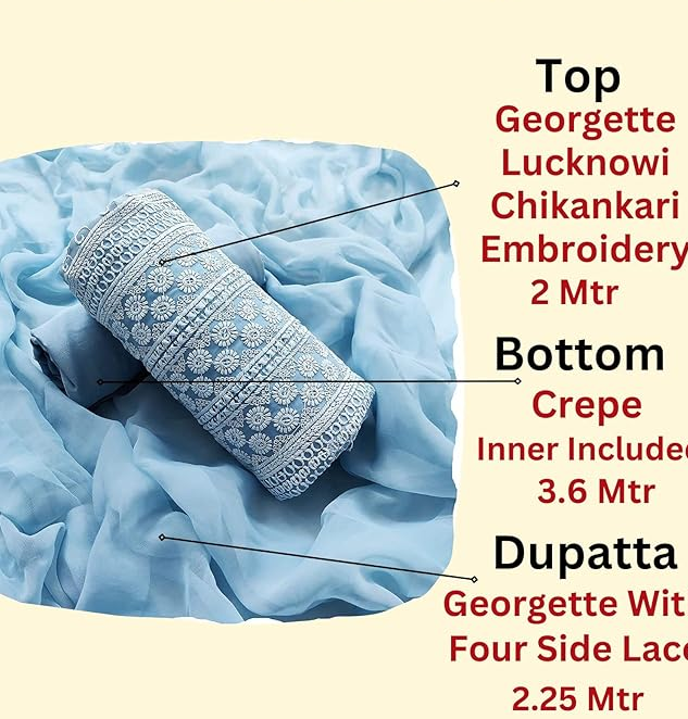 Georgette Lucknowi Chickenkari Unstitched Salwar Suit Dress