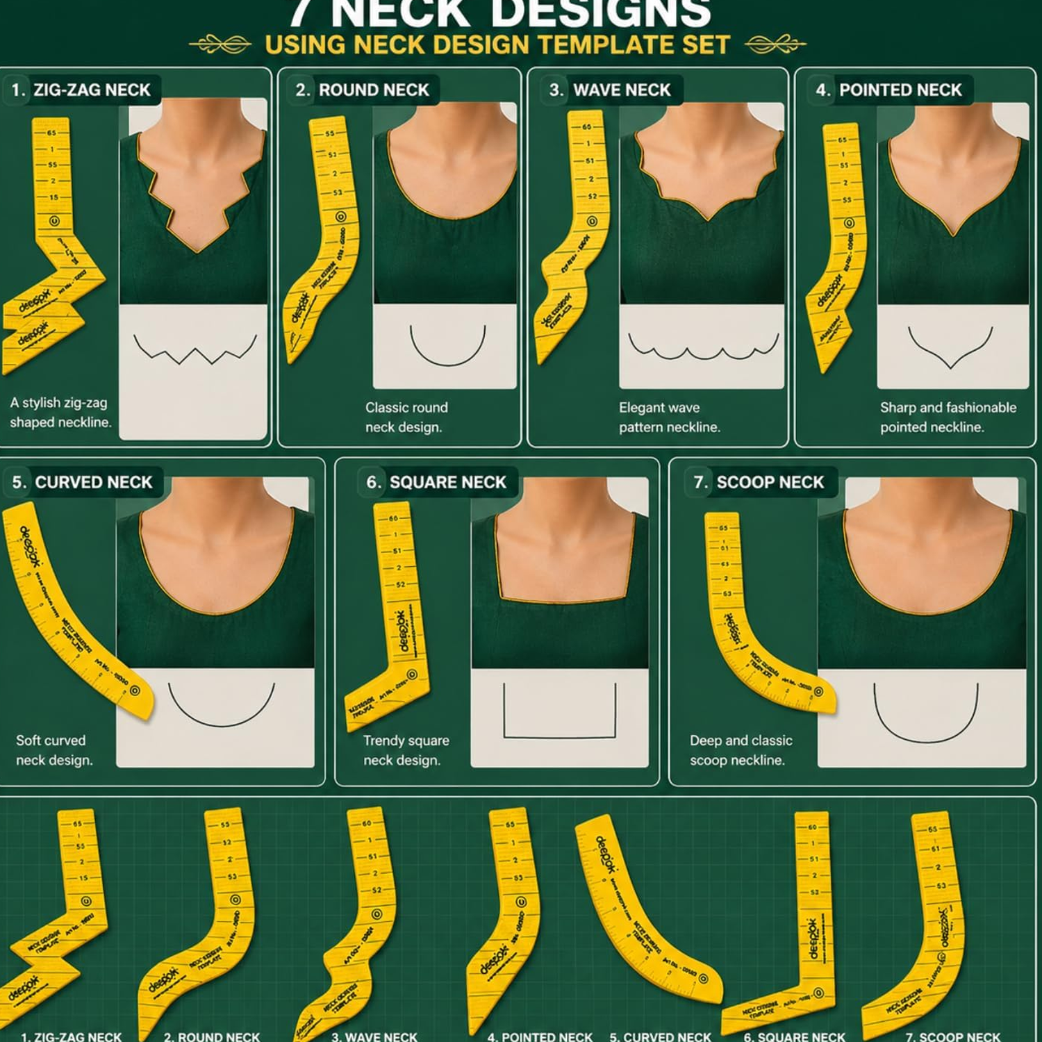 7-Piece Neck Design Template Set for Sewing and Tailoring