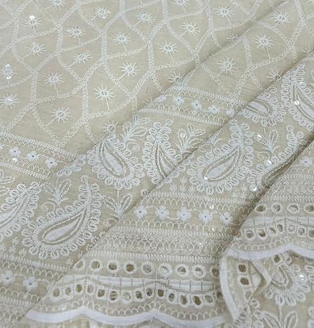 Premium Cotton Embroidered Fabric with Sequin Work