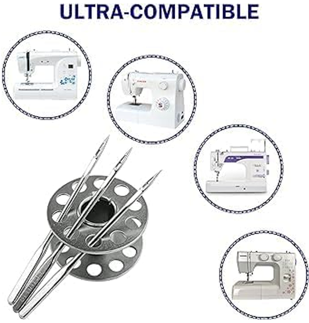 Universal Standard Needles in Sizes 65/9, 75/11, 90/14, 100/16, 110/18 with inch tape and sewing machine bobbins