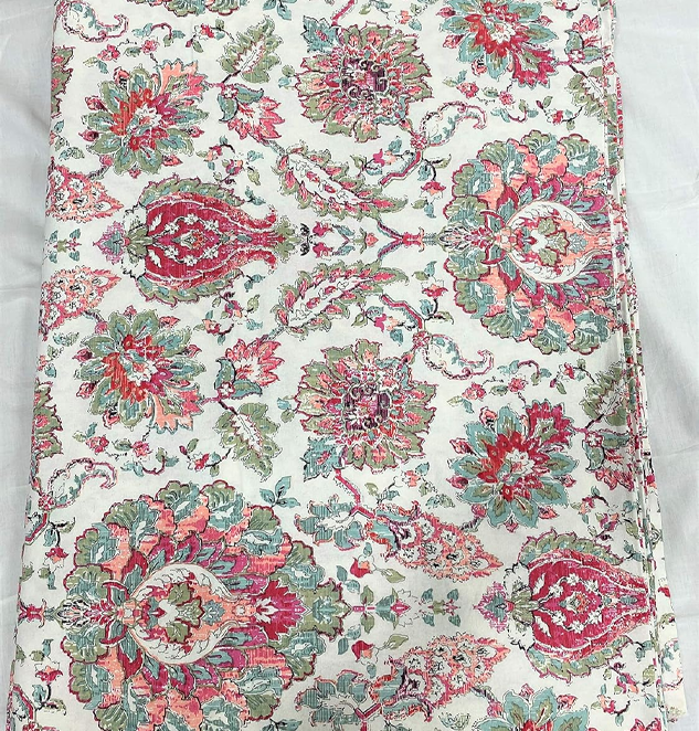 Jaipuri Handmade Floral Printed Fabric