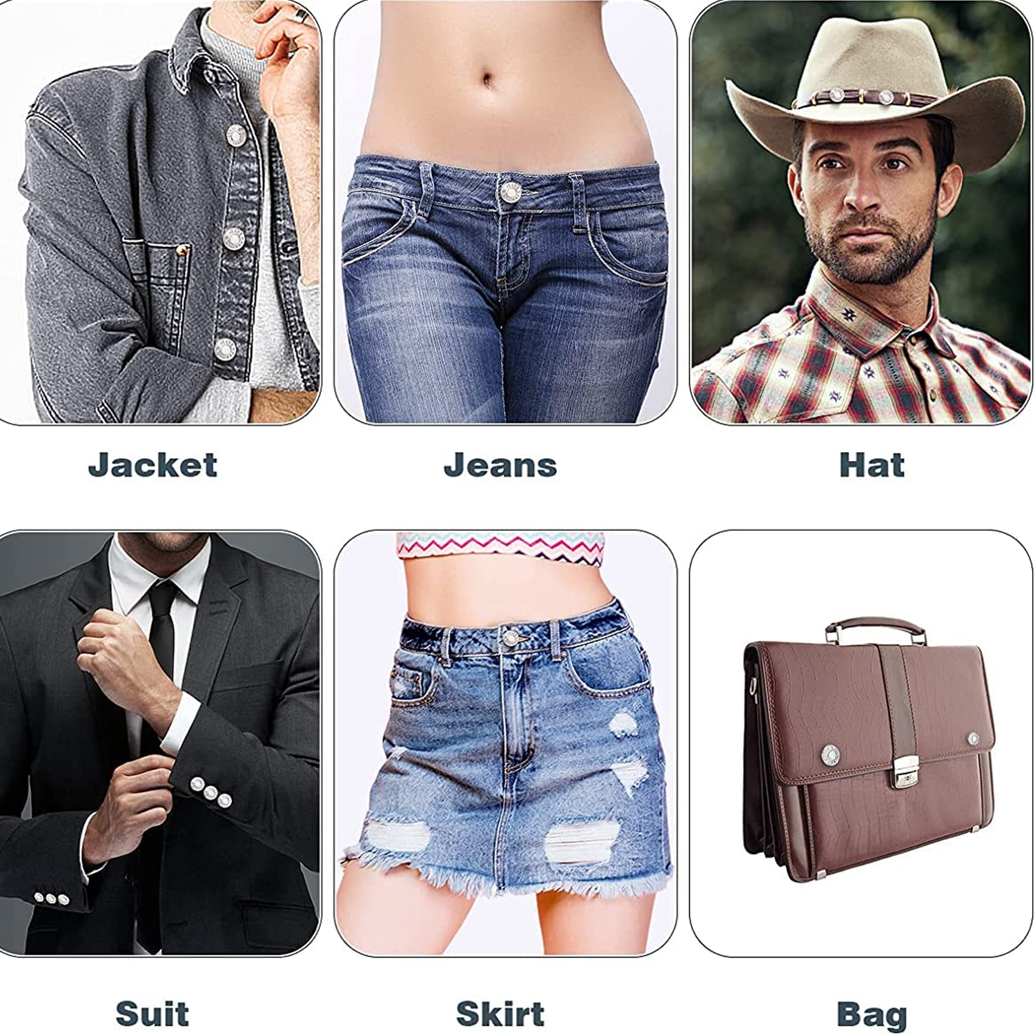Detachable Button for Jeans 6 Styles No Sew Metal Buttons