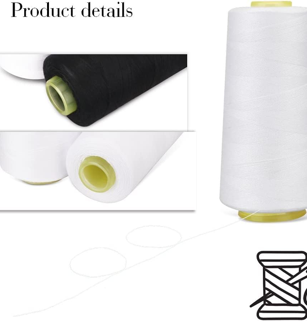 Spool For Sewing, Stitching, Overlock, Murrow (2 Pcs White, 5000 Meter)