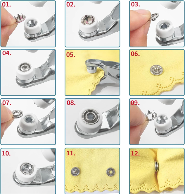 100 Sets Metal Snaps Buttons with Fastener Pliers Press Tool Kit